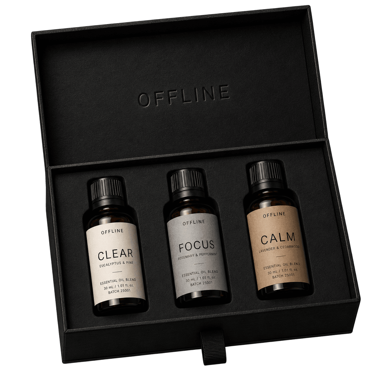 OFFLINE set — Clear, Focus and Calm in a black box